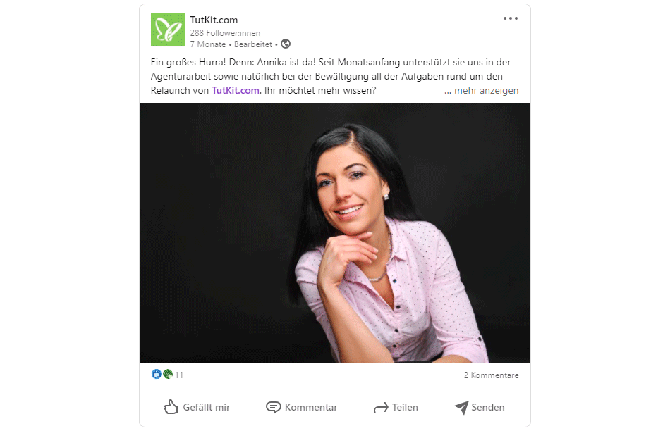 Persönlichkeit spricht an! Social-Media-Beitrag mit dem Bild einer Person