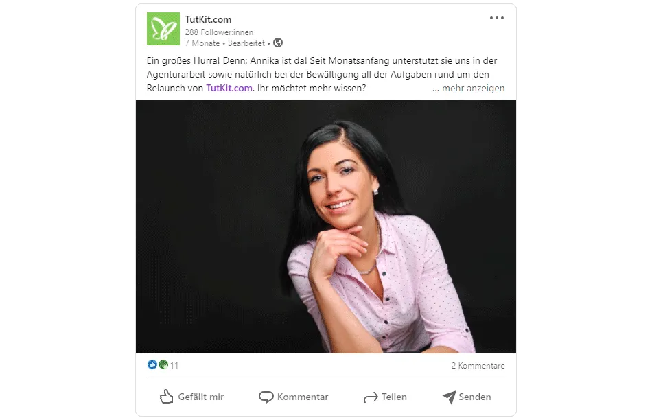 Screenshot Social Media zur Verwendung von Bildern