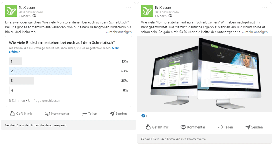 Nutze kleine Quiz und Umfragen. Social-Media-Posts mit Umfragen und Antworten
