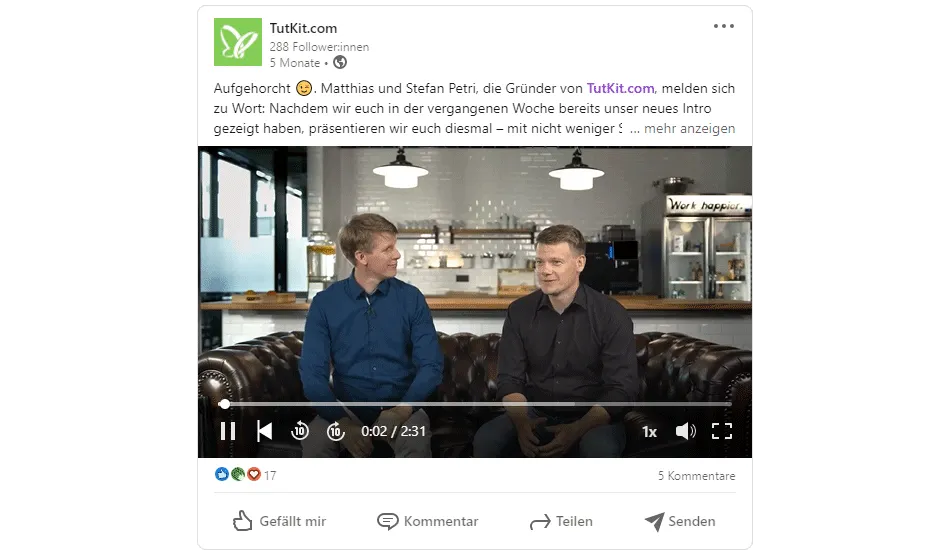 Screenshot Social Media zur Verwendung von Videos