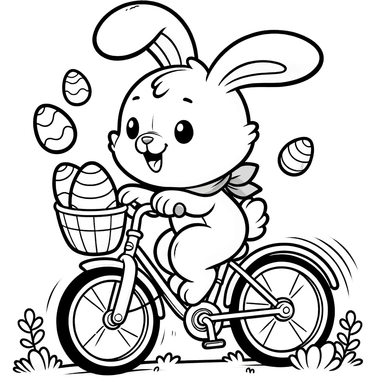 Ausmalbilder für Ostern kostenlos herunterladen Osterhase auf dem Fahrrad