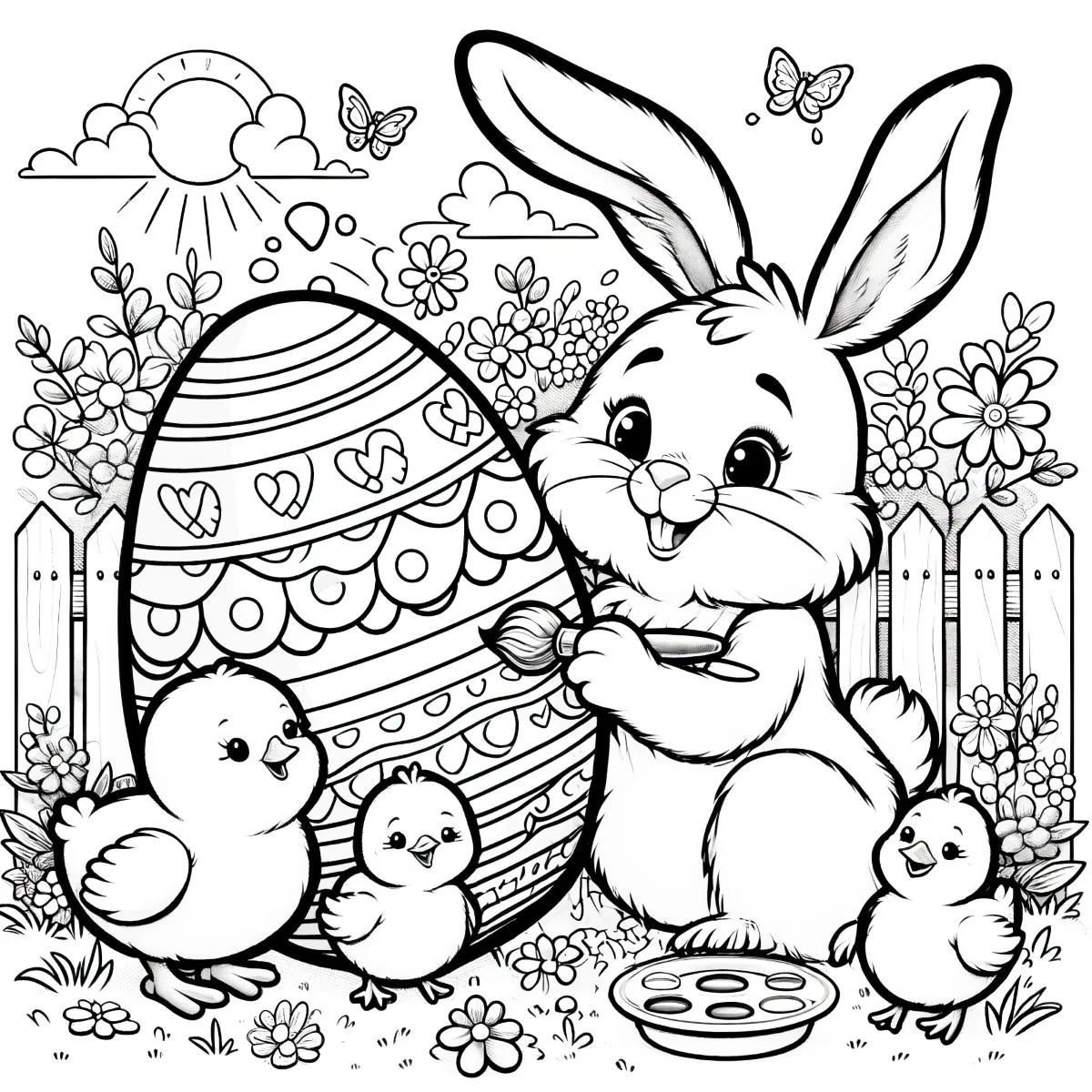 Ausmalbilder für Ostern kostenlos herunterladen Kinder mit Ostereier