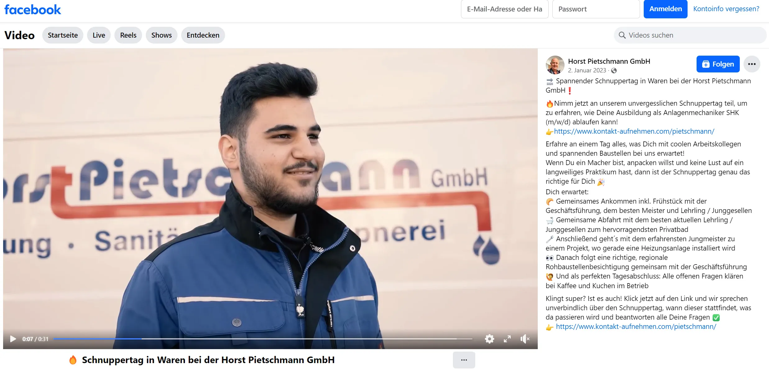 Invitation to a trial day via Social Ad