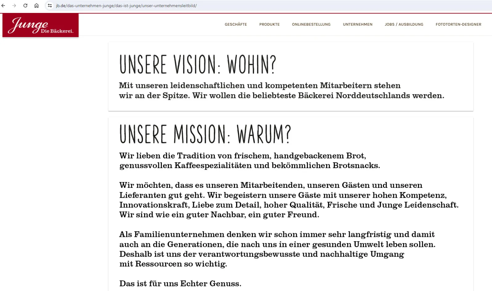 Vision und Mission der Junge-Bäckerei