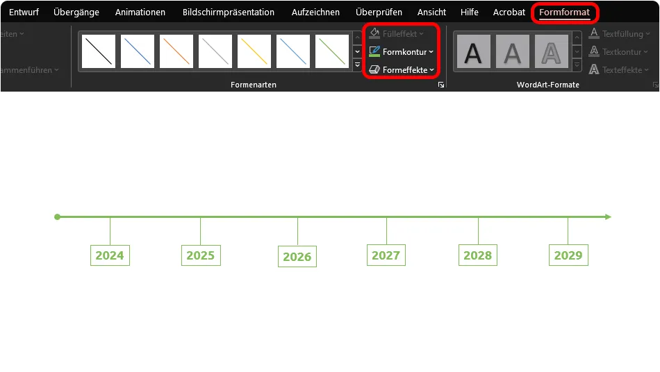 Formatierung der Formen in PowerPoint über den Reiter Formformat