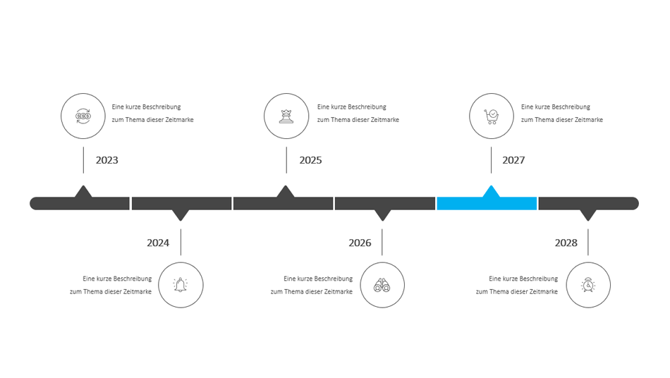 Design-Beispiel für einen Zeitstrahl in PowerPoint Design-Beispiel für einen Zeitstrahl in PowerPoint