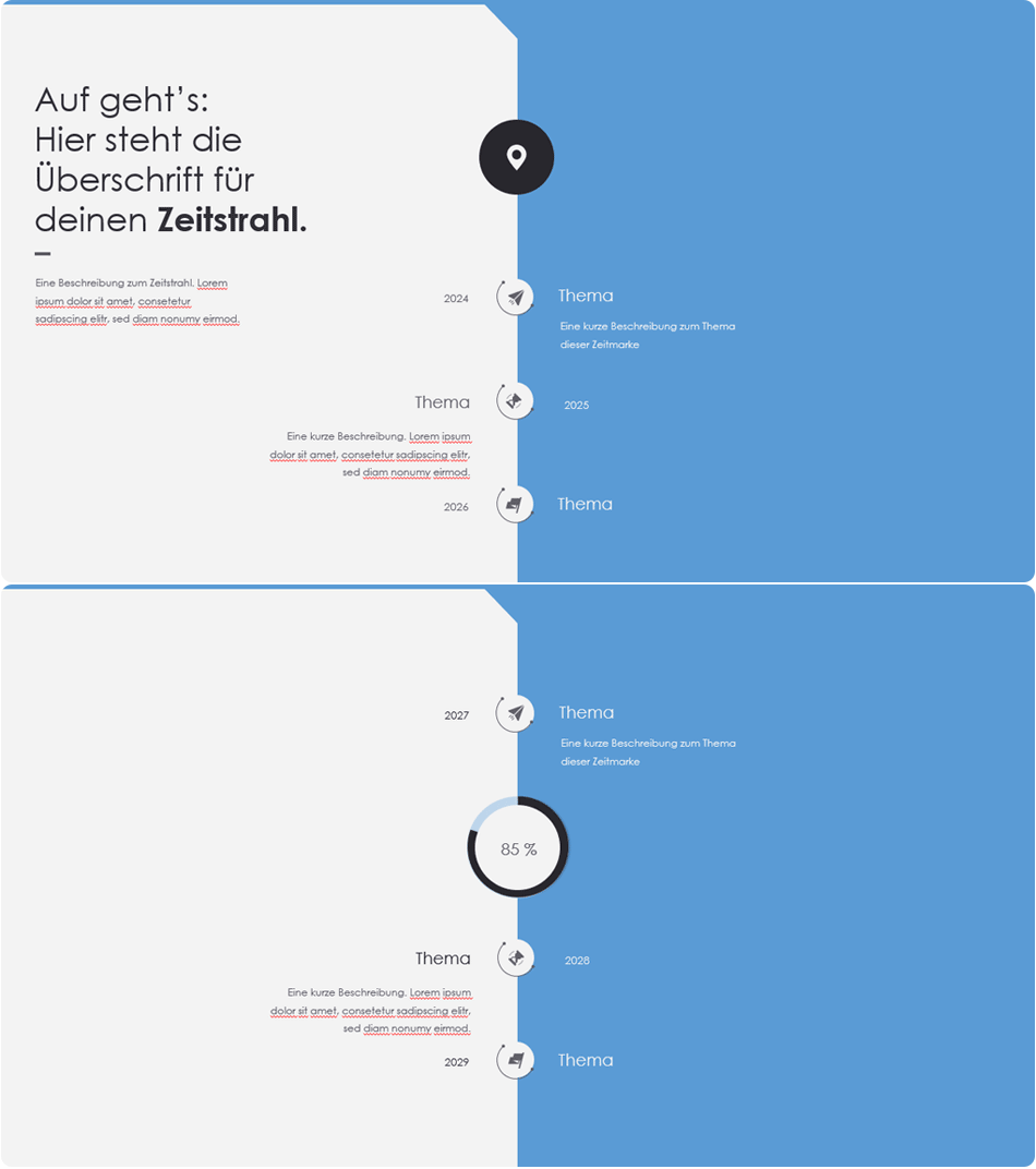 Design-Beispiel für einen Zeitstrahl in PowerPoint Design-Beispiel für einen Zeitstrahl in PowerPoint
