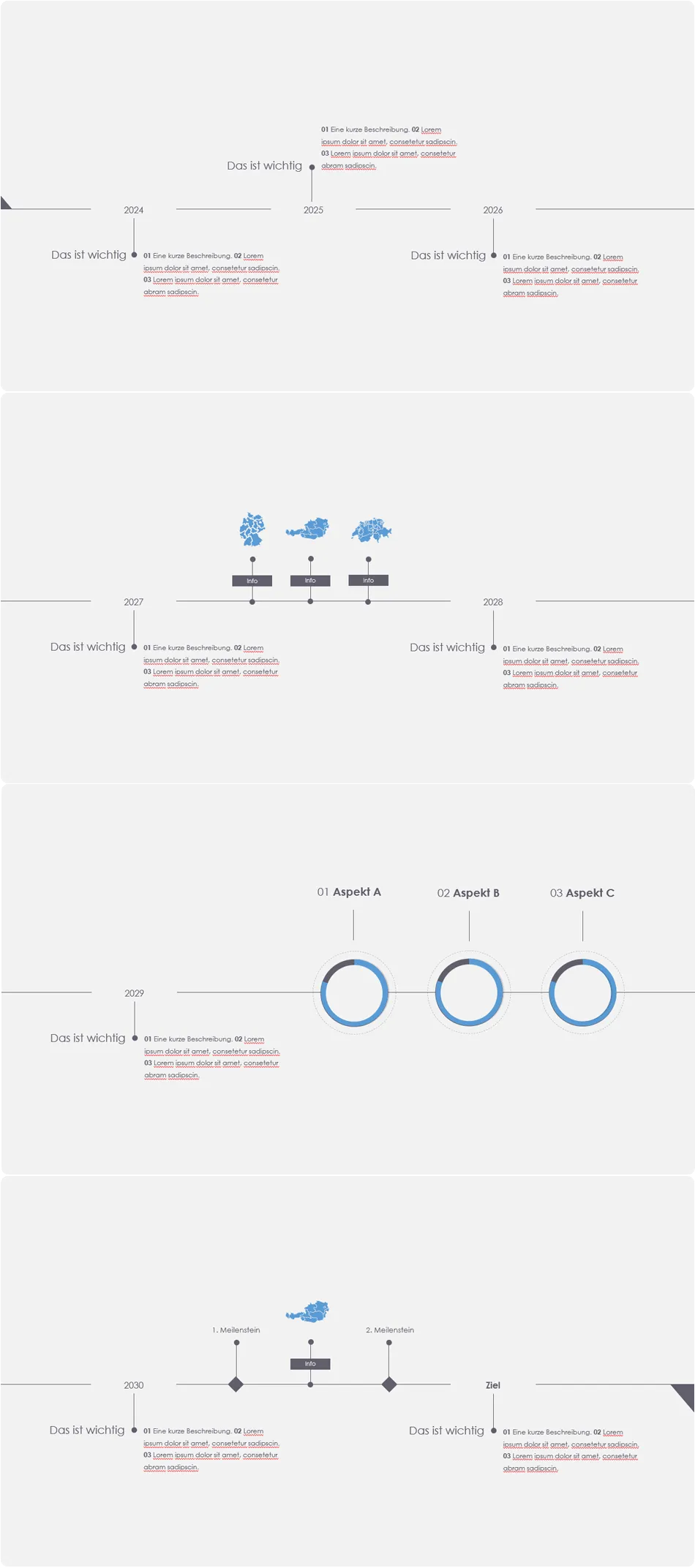 Hochkomplexer Zeitstrahl, der in PowerPoint über mehrere Folien geht