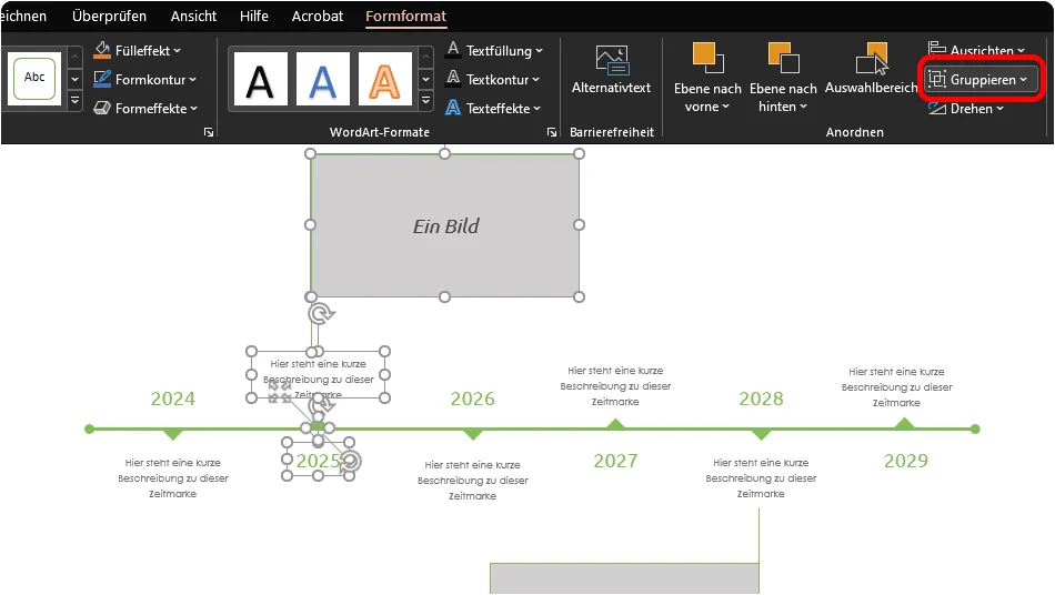 Zeitstrahl in PowerPoint animieren: Elemente gruppieren