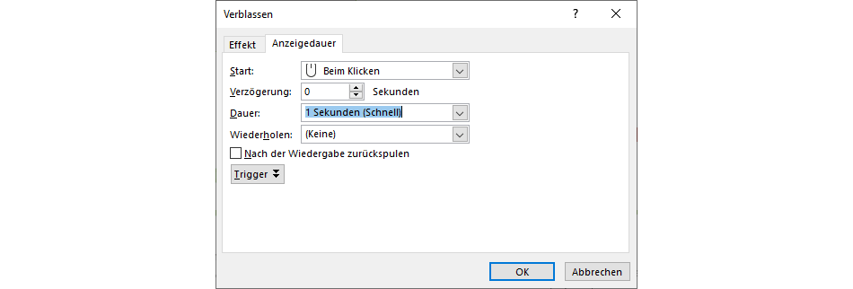 Stelle den Start aller Animationen auf „Beim Klicken“, sodass du sie während deiner PowerPoint-Präsentation selbst aktivieren kannst. Parameter der Animation in PowerPoint einstellen