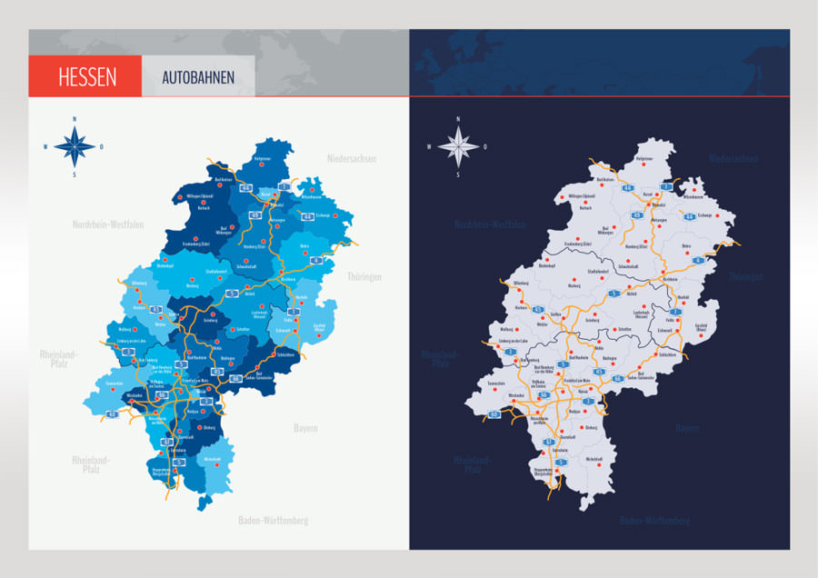 Die Landkarten stehen dir in zwei verschiedenen Designs zur Verfügung. Landkarten-Vorlage in zwei verschiedenen Designs