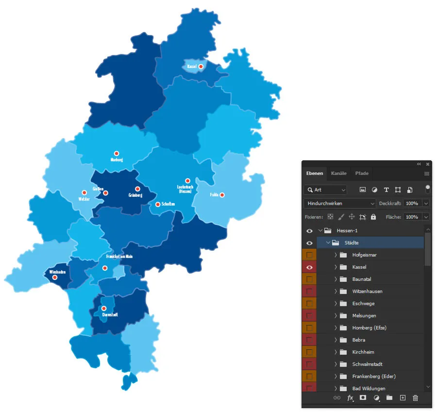 Landkarte in Photoshop gestalten – Städte auswählen