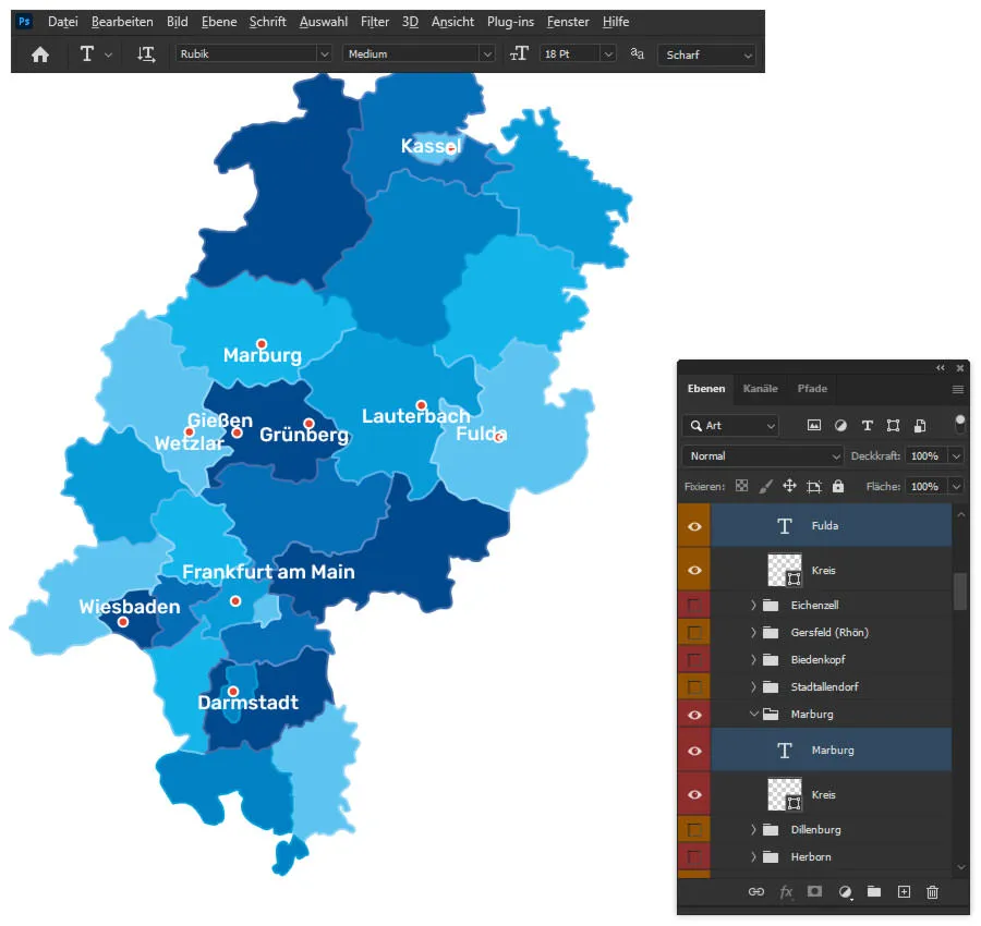 Landkarten in Photoshop gestalten – Schrift ändern