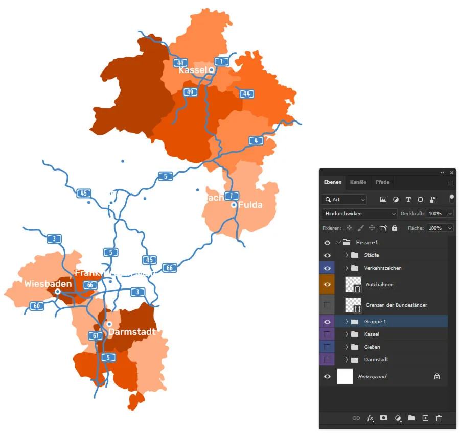 Eigene Landkarten in Photoshop gestalten – Einsatzgebiete hervorheben