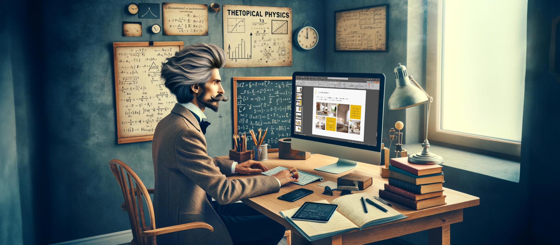 De bedste tips til PowerPoint - Albert Einstein på laptop'en.