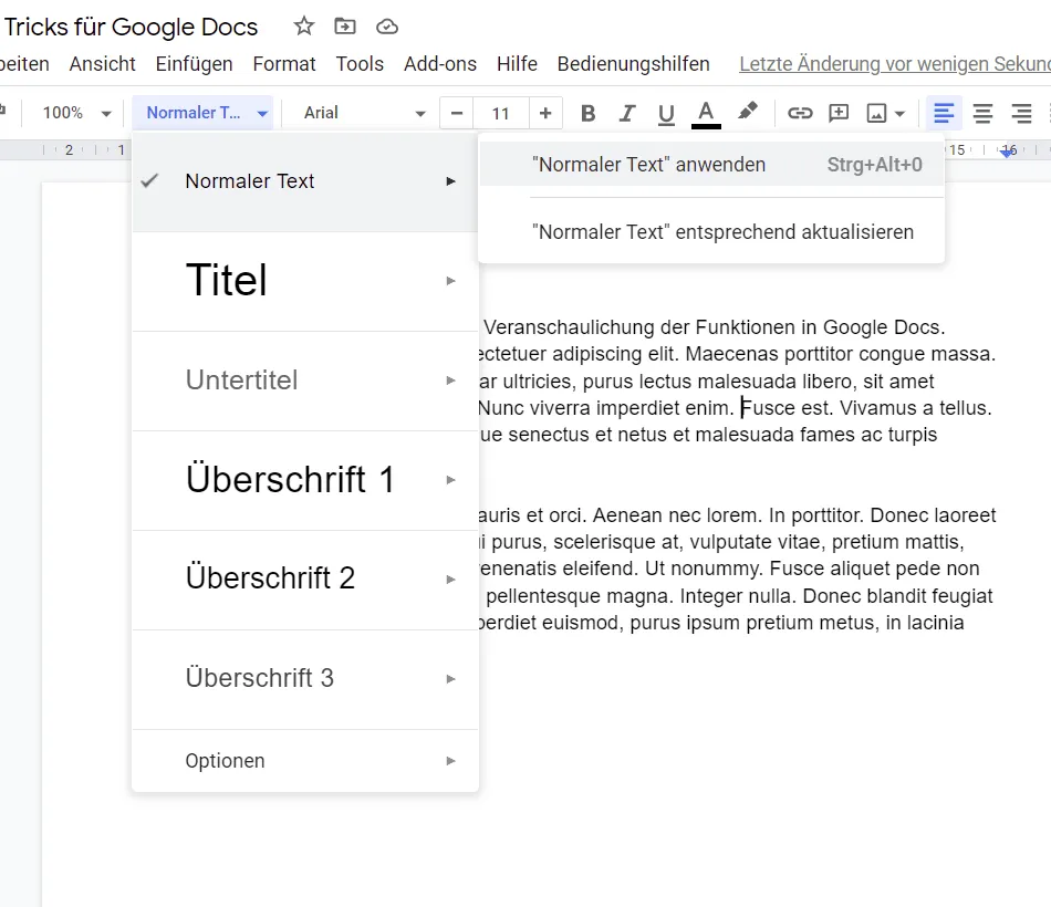 Google Docs-Tipps: Standardstile anwenden
