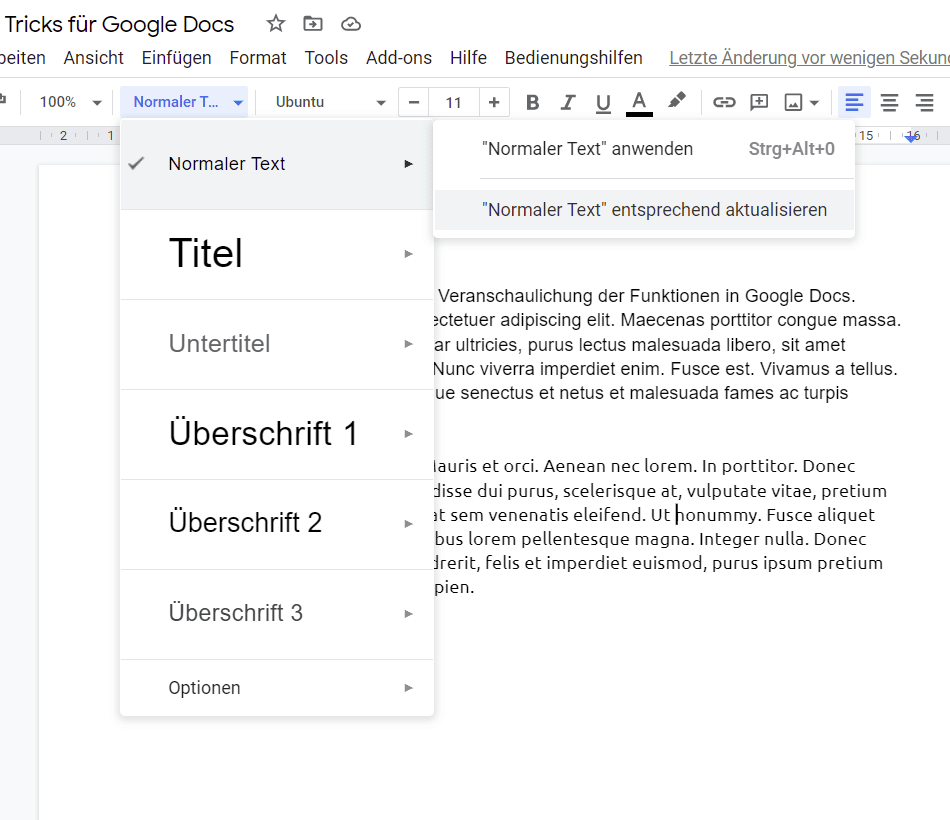 In Google Docs Standardstile festlegen