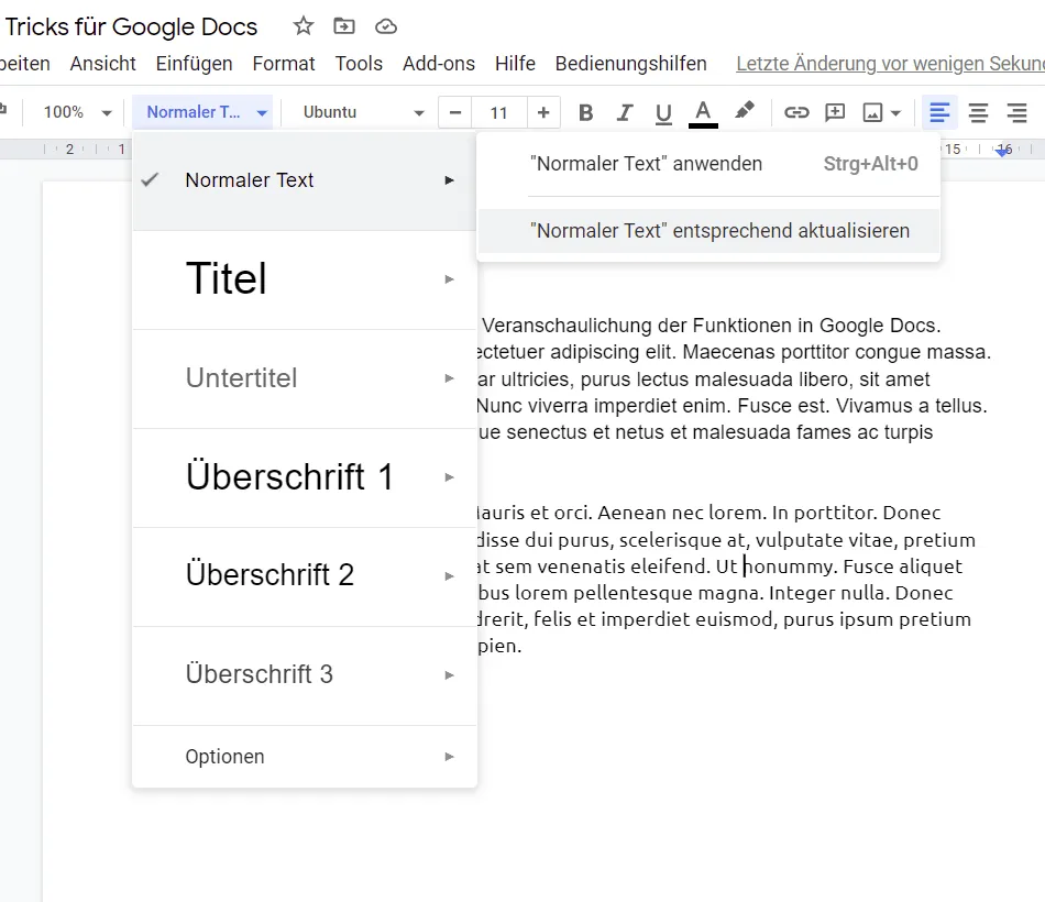 Google Docs-Tipps: Standardstile aktualisieren