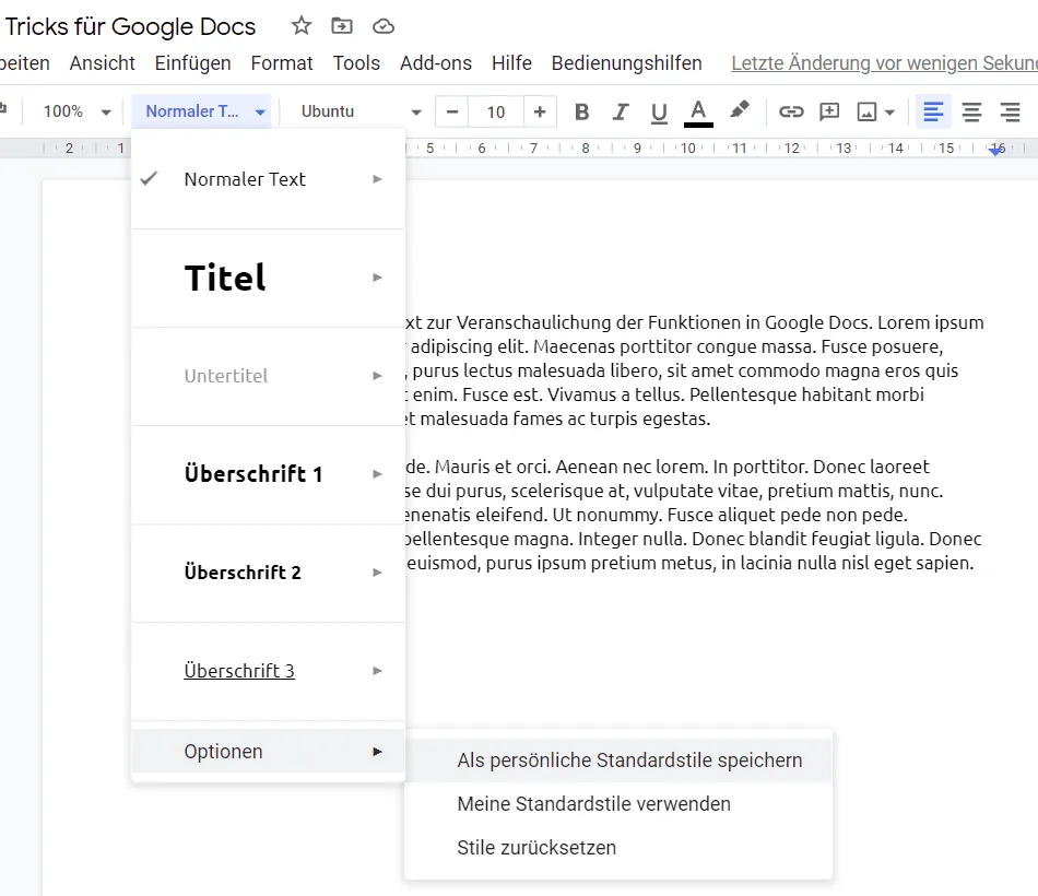 Google Docs-Tipps: Persönliche Standardstile speichern