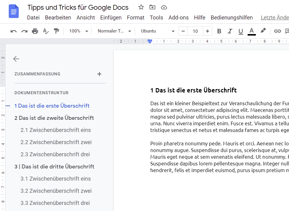 Die Dokumentstruktur in Google Docs