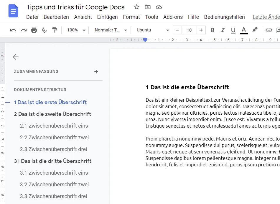 Google Docs-Tipps: Dokumentstruktur einblenden