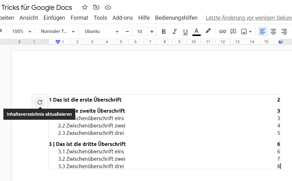 Google Docs-Tipps: automatisches Inhaltsverzeichnis