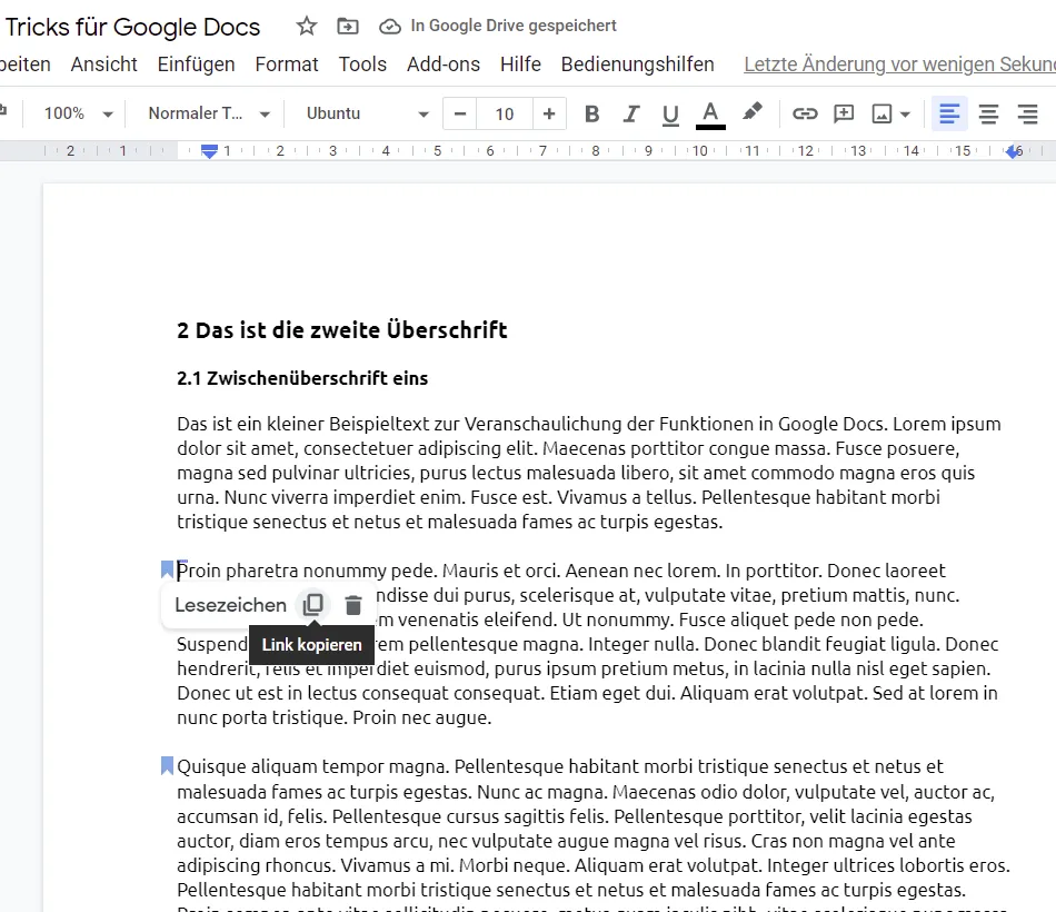 Google Docs-Tipps: Lesezeichen einfügen und Link kopieren