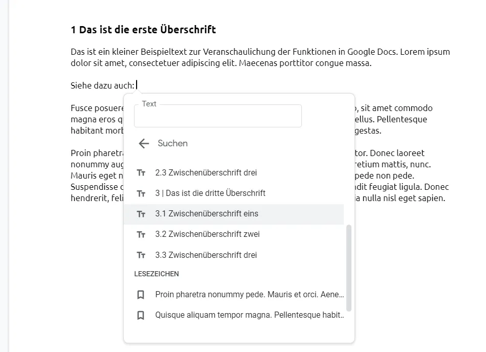 Google Docs-Tipps: Verlinken-Funktion im Bereich Überschriften und Lesezeichen