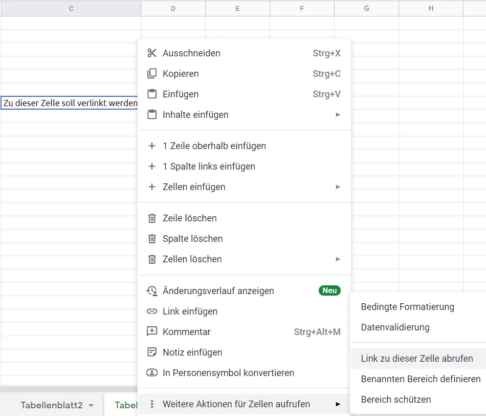 Google Sheets – Link zu einer bestimmten Zelle abrufen