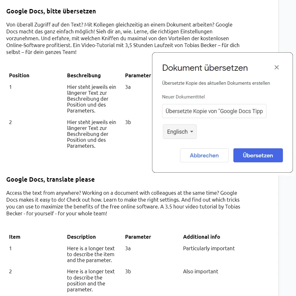 Fungsi terjemahan dari Google Docs