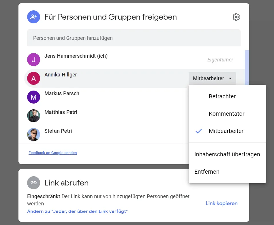 Dokument freigeben in Google Docs