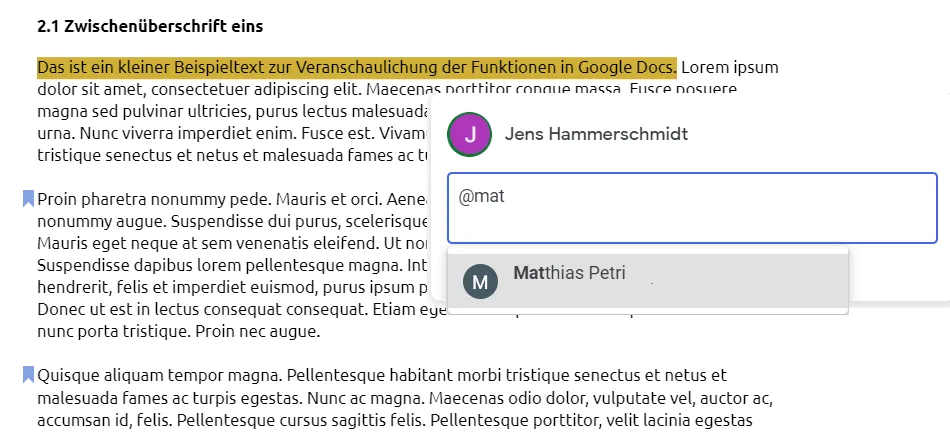 Kommentare hinzufügen in Google Docs