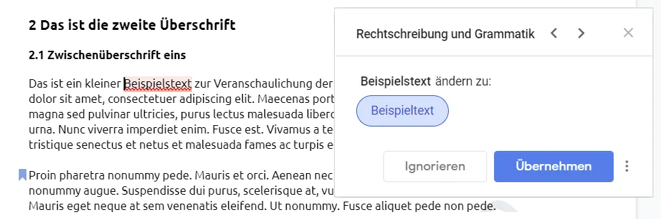 Pemeriksaan ejaan dan tata bahasa di Google Docs