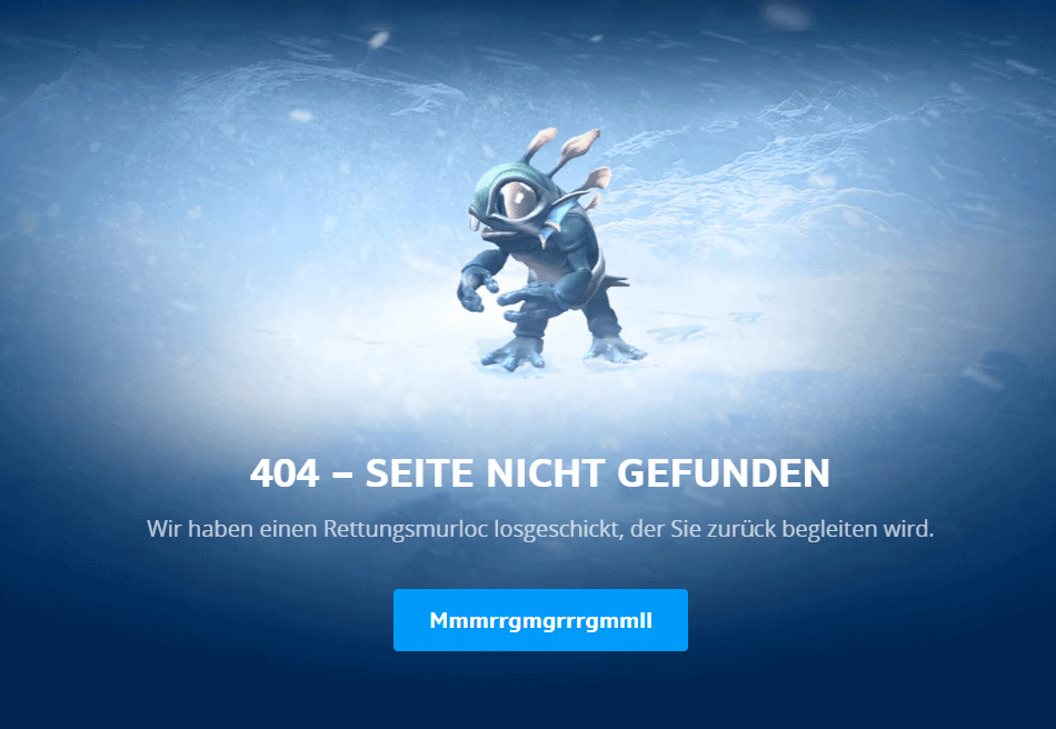 Die Spiele-Seite BLIZZARD löst das Problem mit einer cool animierten Grafik. 404-Seite von Blizzard