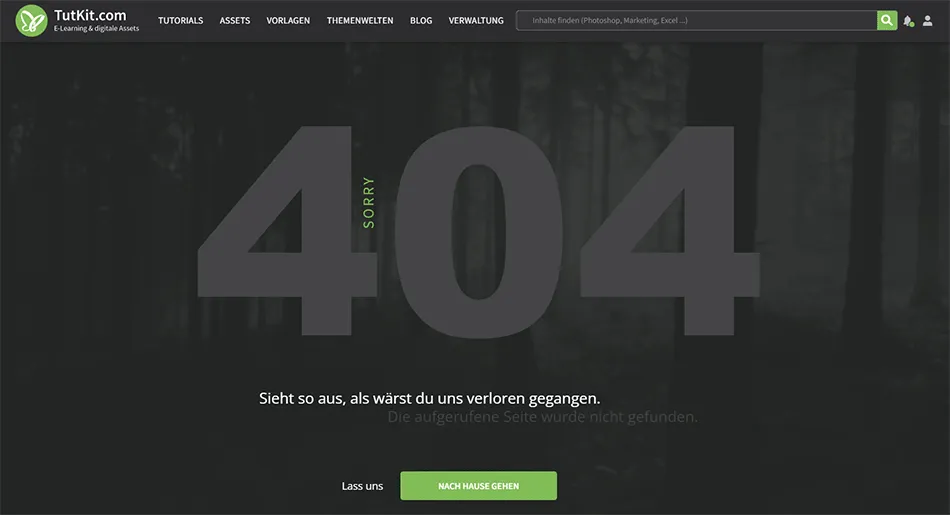 Microcopy auf der 404-Seite von TutKit.com