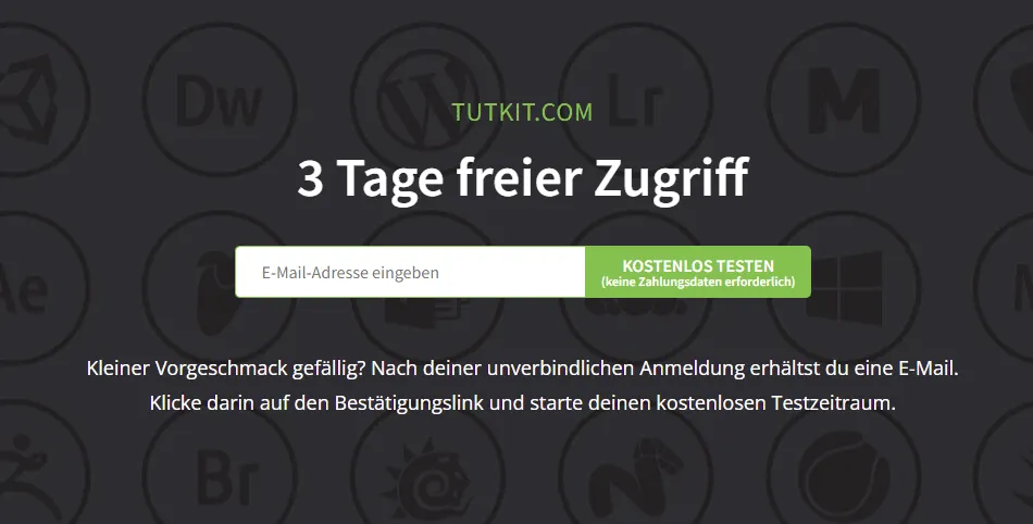 Microcopy auf dem Testen-Button von TutKit.com