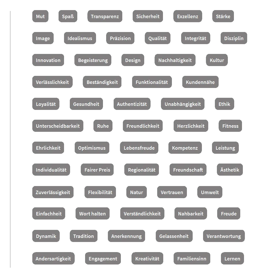 Beispiele für Werte eines Unternehmens
