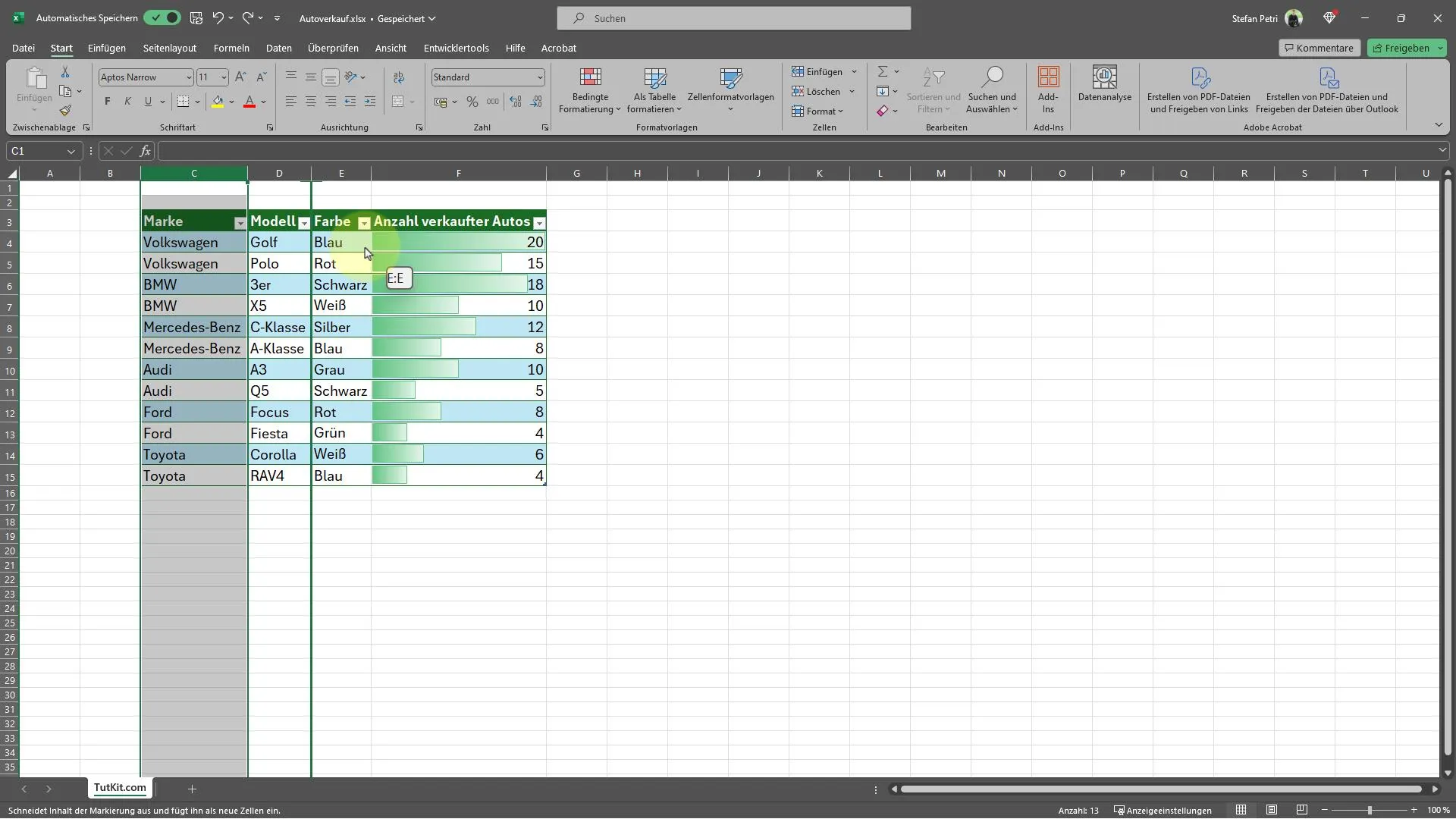 In Excel Spalten und Zeilen verschieben mit gedrückter Shift-Taste