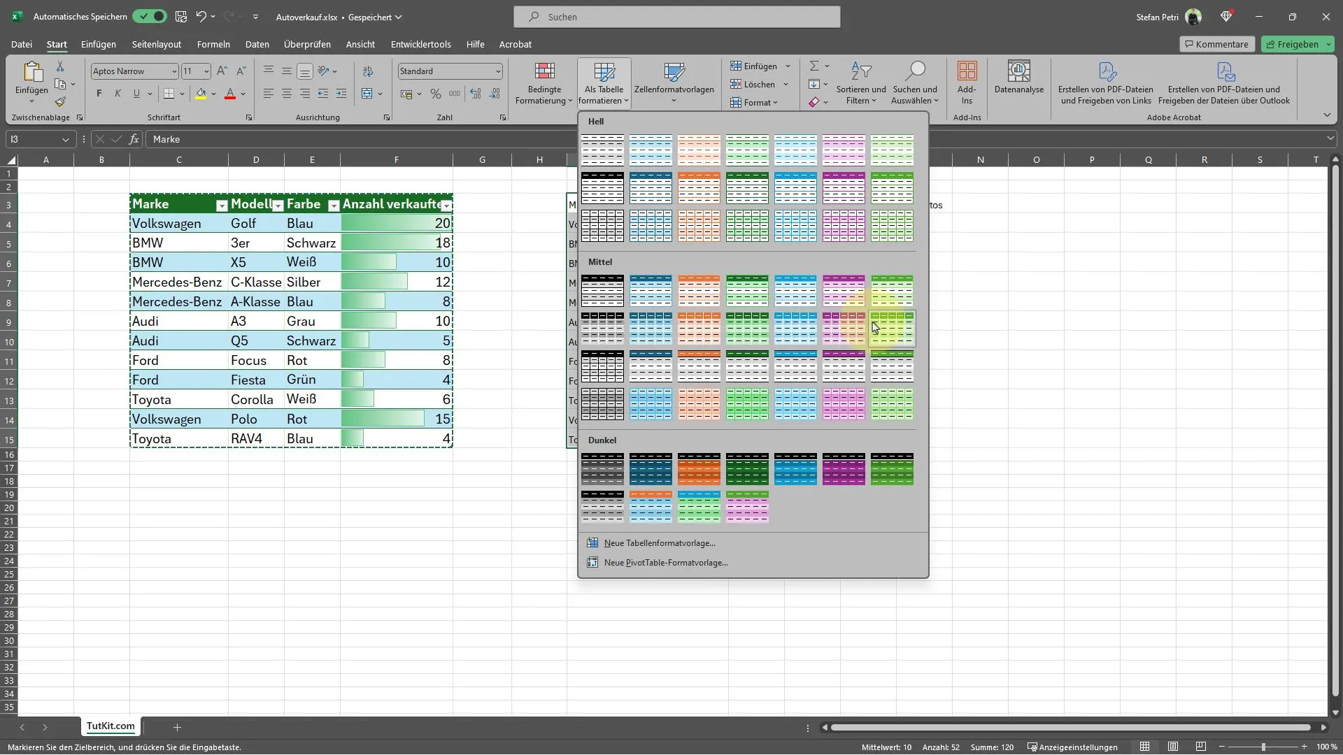 In Excel Spalten und Zeilen verschönern mit Als Tabelle formatieren