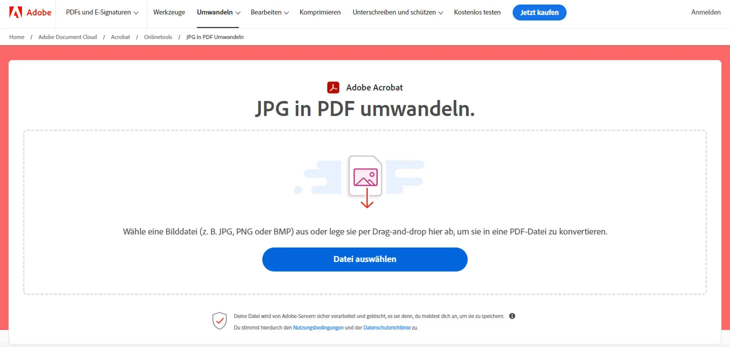 JPG in PDF speichern - so geht es am schnellsten: Adobe Acrobat Online