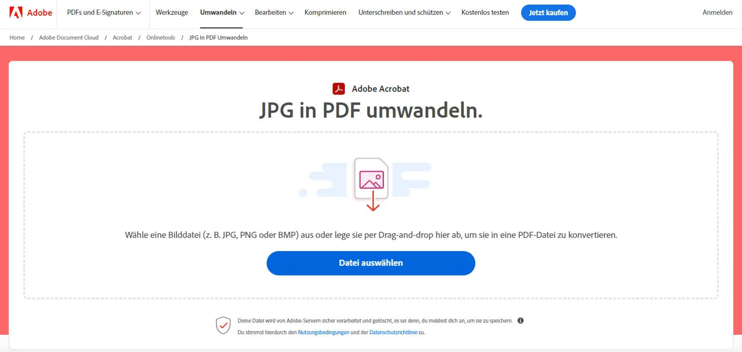 Uložit JPG do PDF - nejrychlejší způsob: Adobe Acrobat Online.