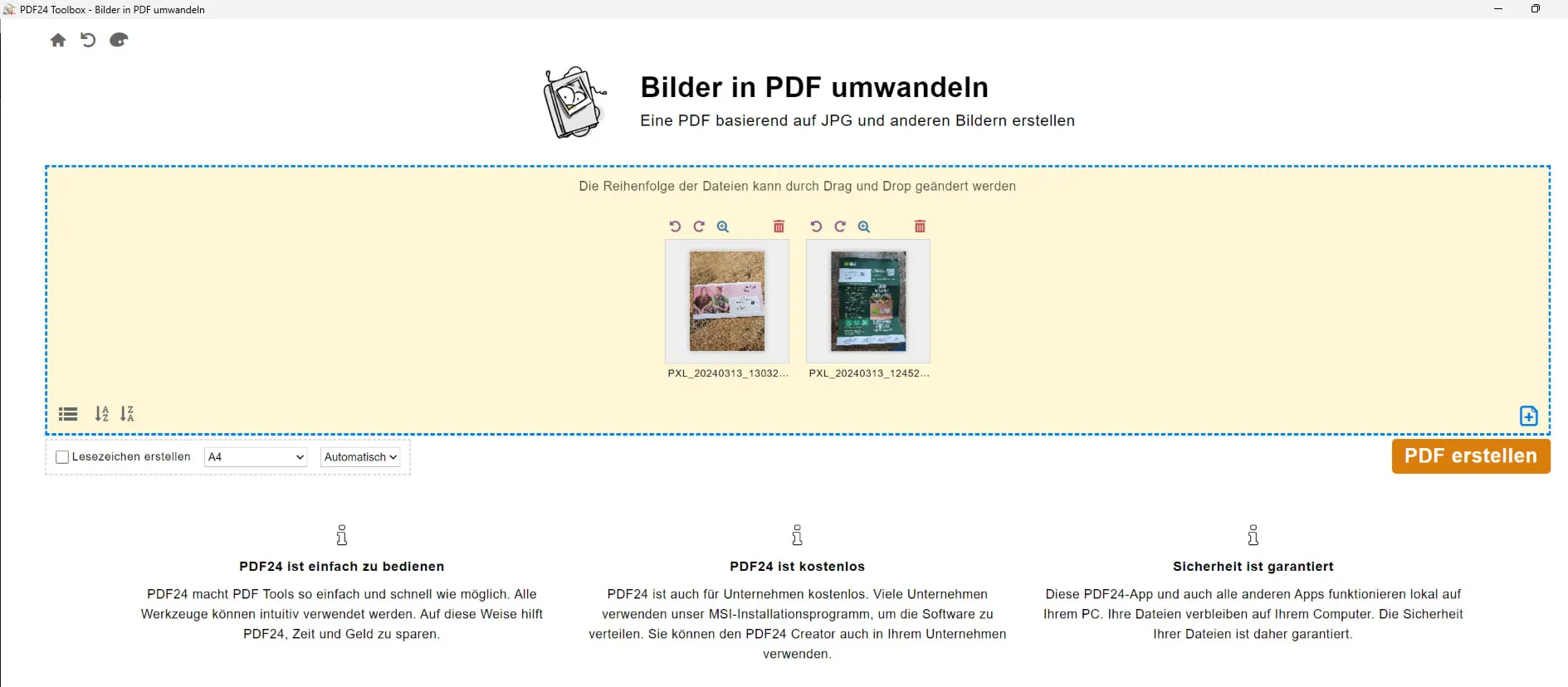 Uložení JPG do PDF - nejrychlejší způsob: PDF24 Toolbox.