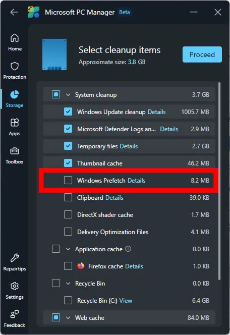 Manajer PC Microsoft - Membersihkan Prefetch