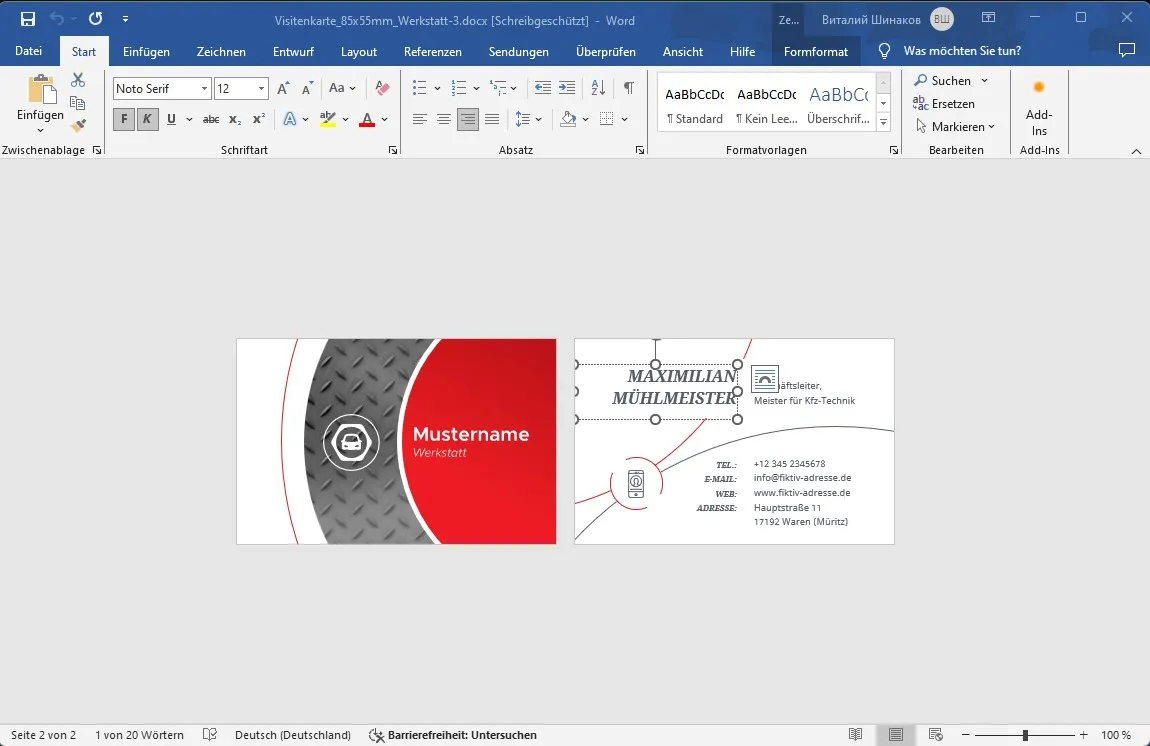 Visitenkarten vorlagen word indesign zum Download