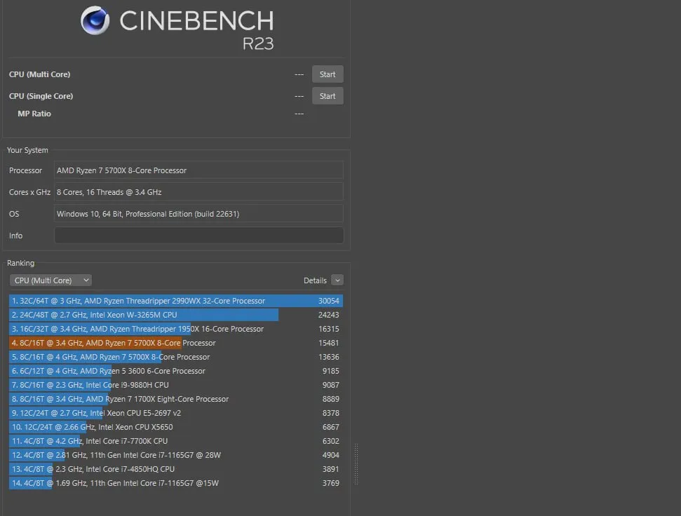 cinebench r23 Ryzen 7 5700X