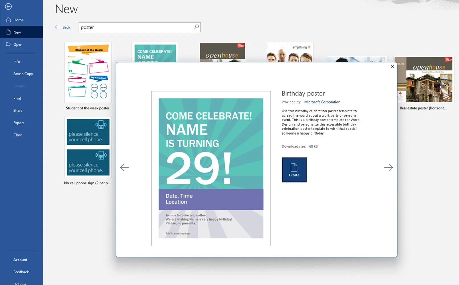 poster templates free Word