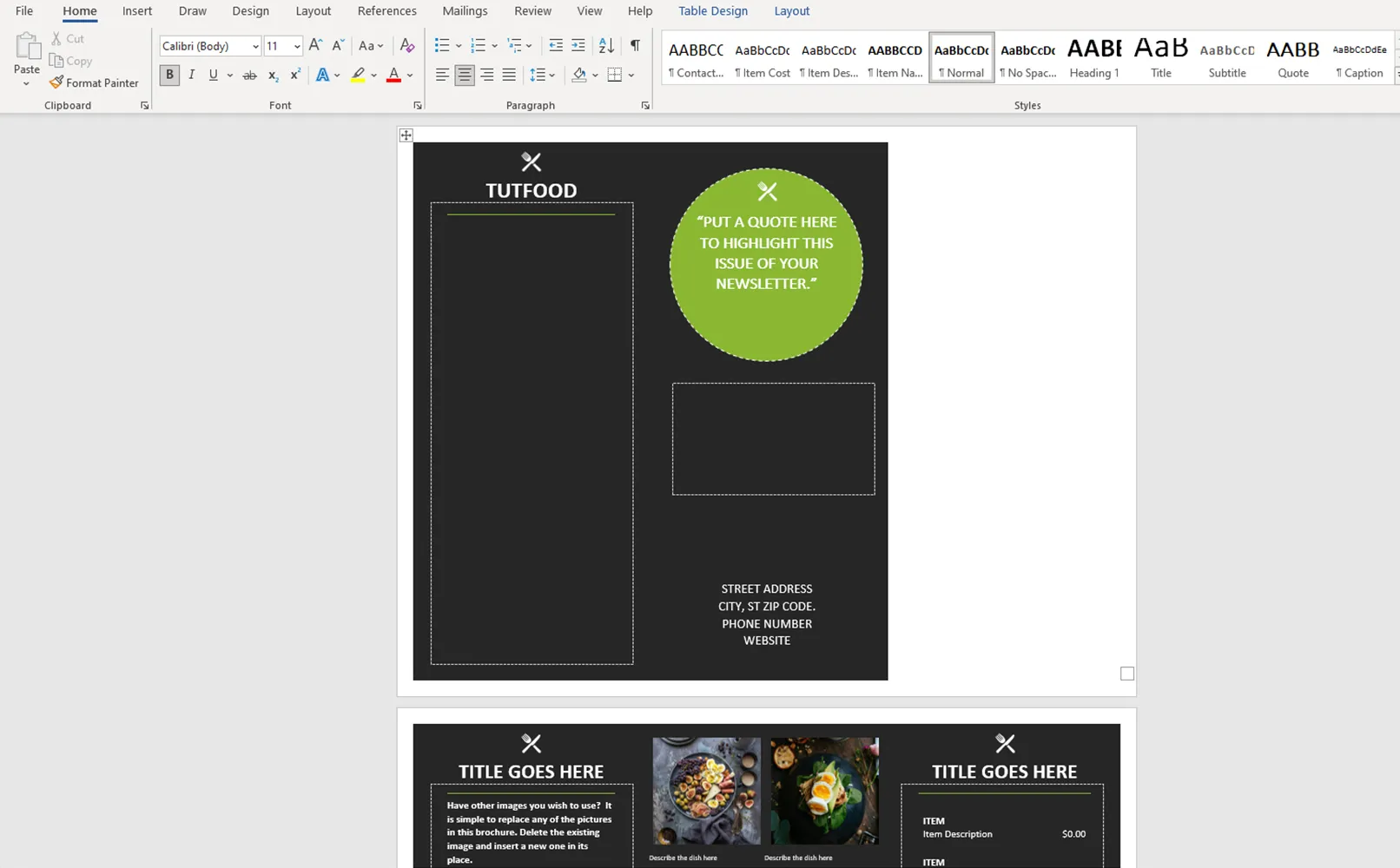6 modelli di menu in Word