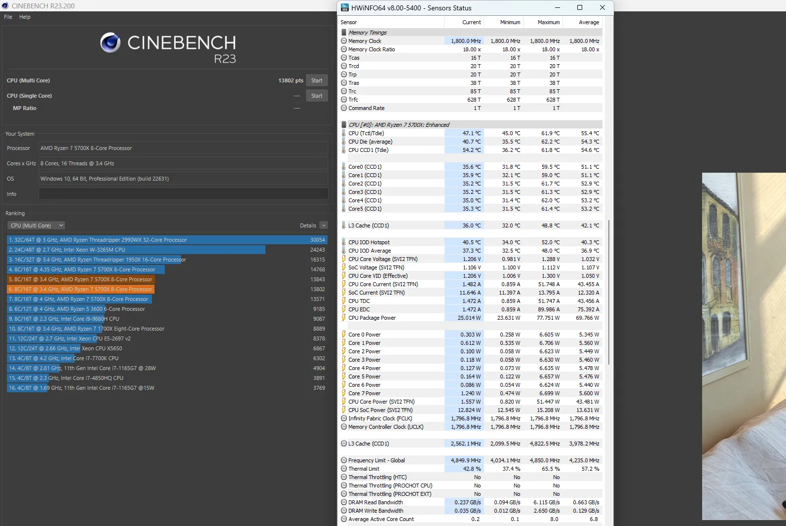 AMD Ryzen 5700x Cinebench R23 Stock