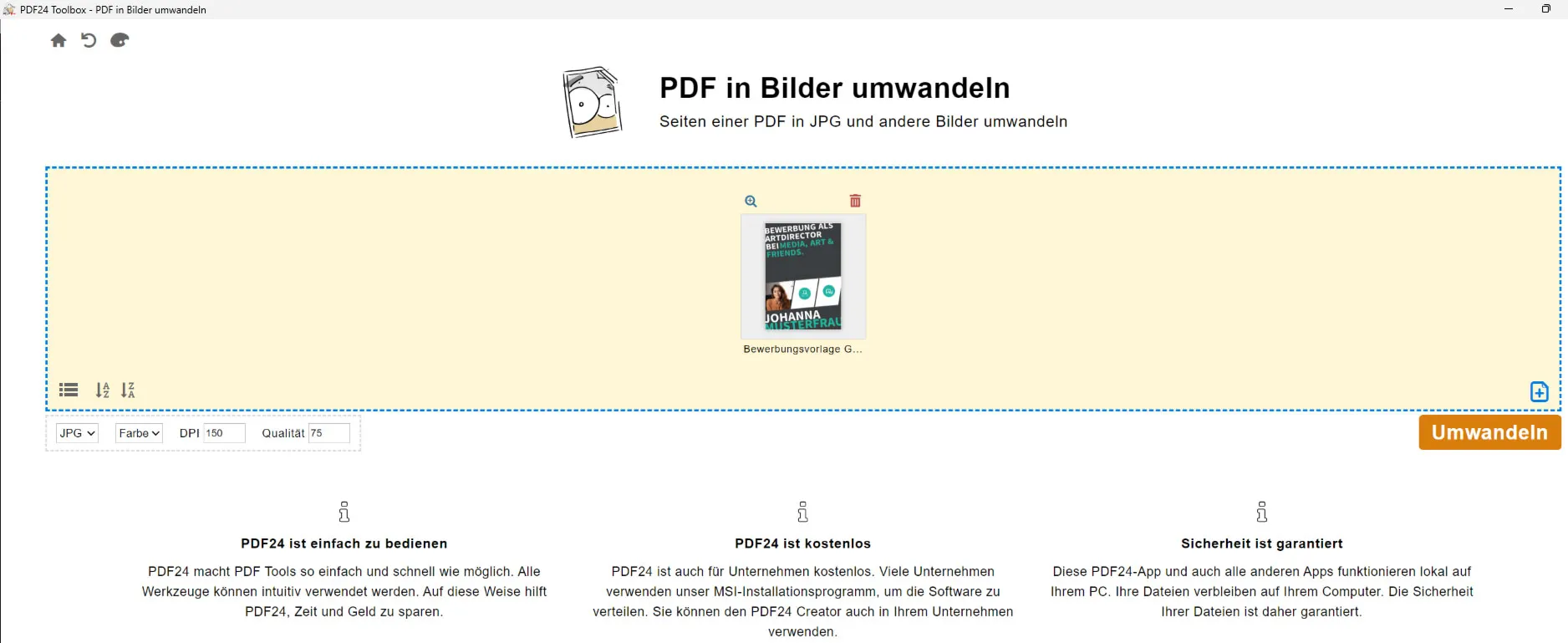 PDF'yi JPG olarak kaydetmek - ücretsiz ve en hızlı şekilde nasıl yapılır - pdf24 Toolbox