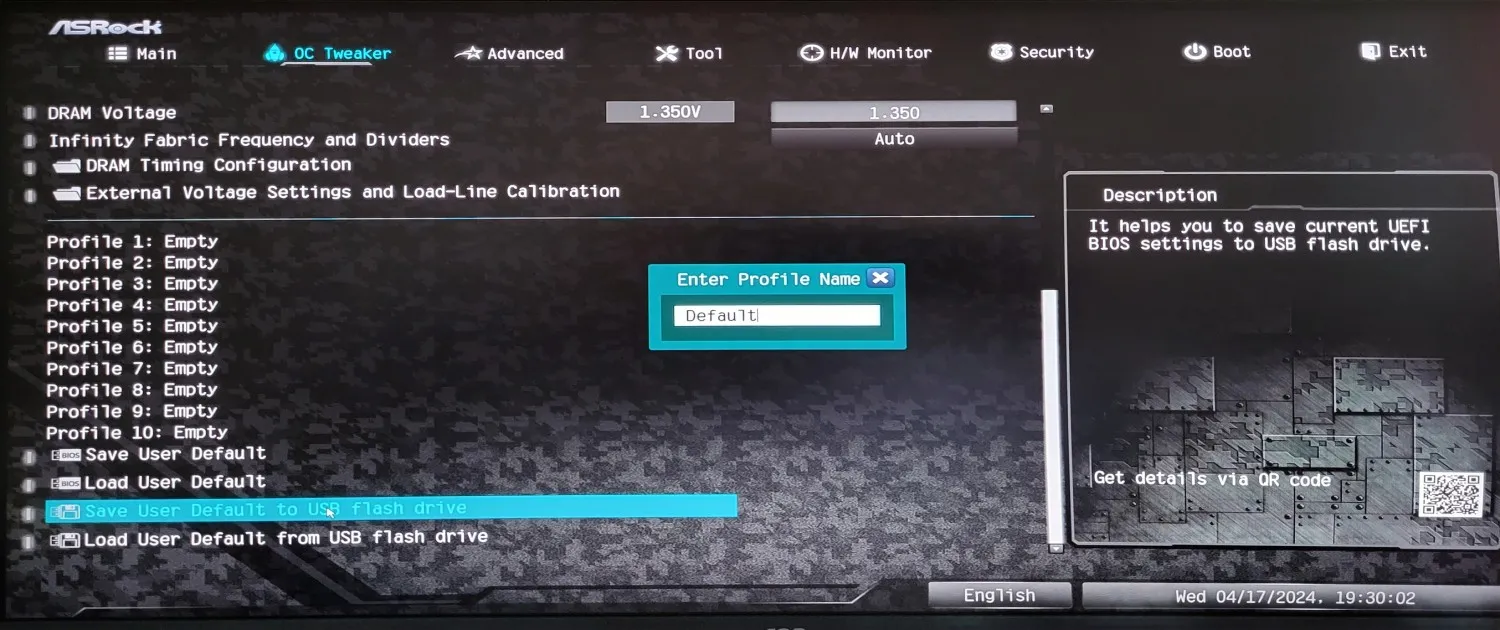 Menyimpan pengaturan BIOS ke dalam USB-Stick.